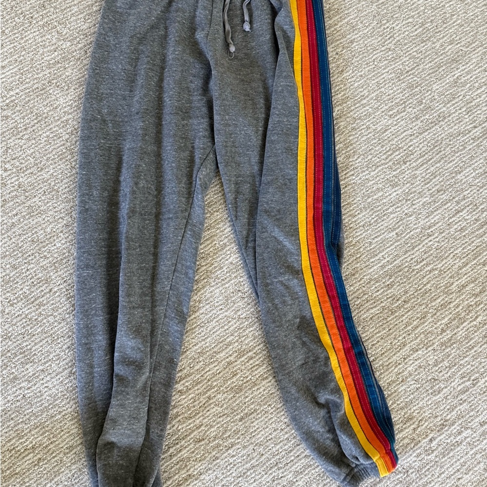 Aviator Nation Gray Joggers with Rainbow Stripe